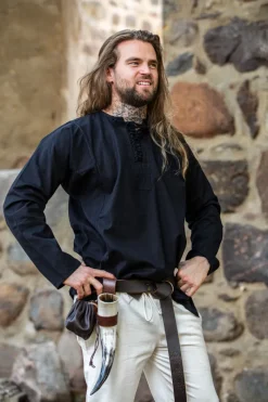 Best Leonardo Carbone Weiches Bauernhemd "Felix" Schwarz