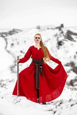 Hot Leonardo Carbone Wikinger Kleid 100% Leinen "Anna" Rot