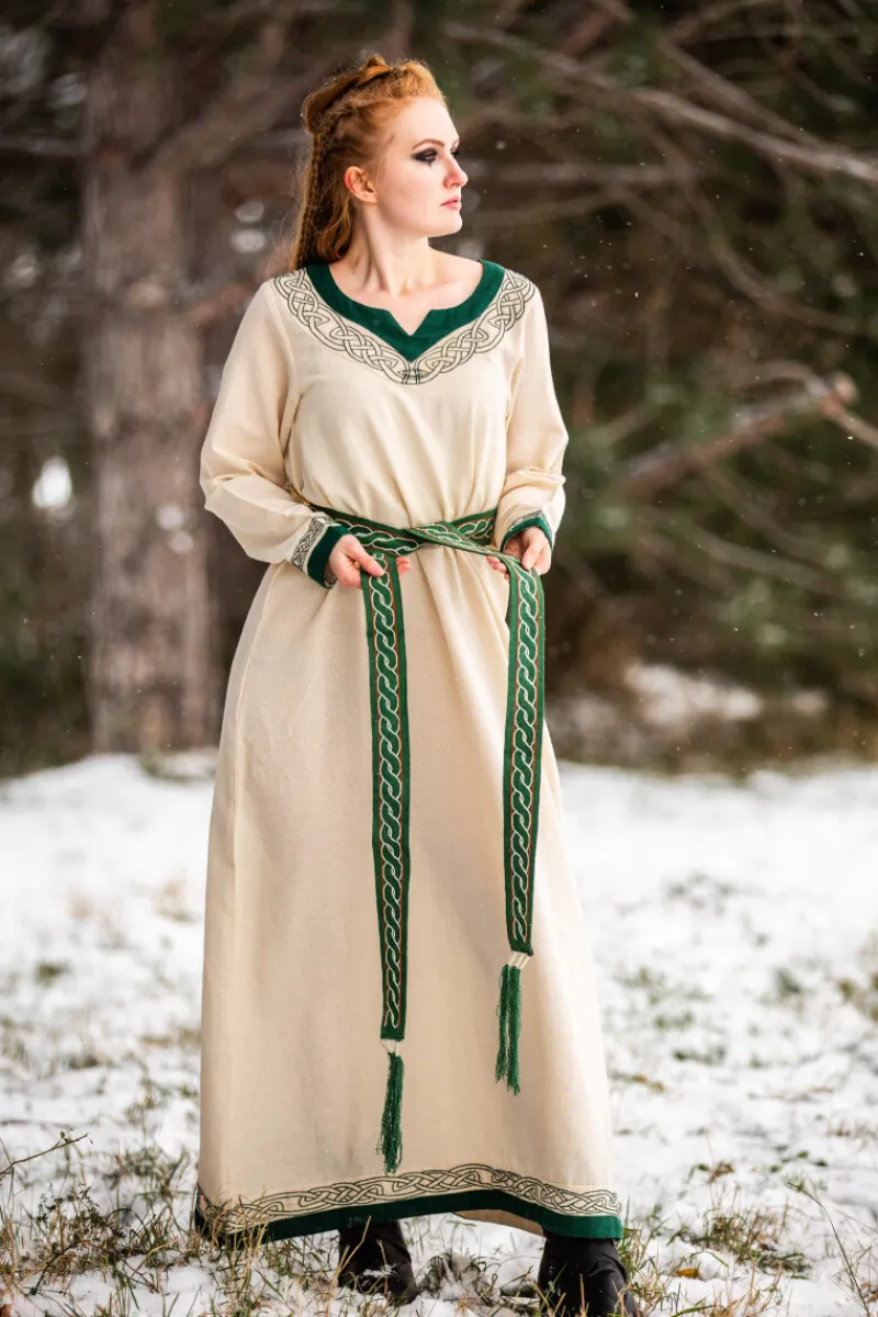 New Leonardo Carbone Wikinger Kleid "Lagertha" Natur/Grün