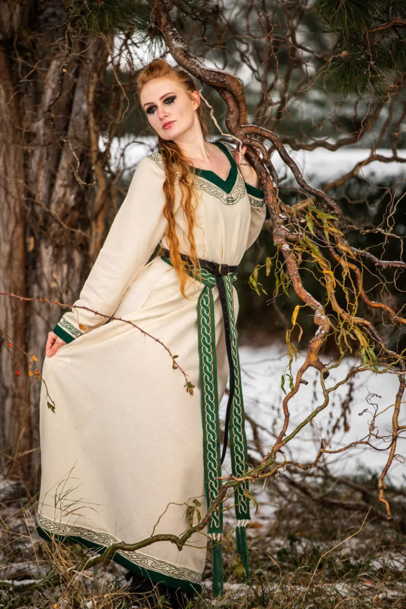 New Leonardo Carbone Wikinger Kleid "Lagertha" Natur/Grün