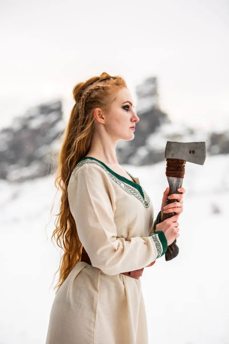 New Leonardo Carbone Wikinger Kleid "Lagertha" Natur/Grün