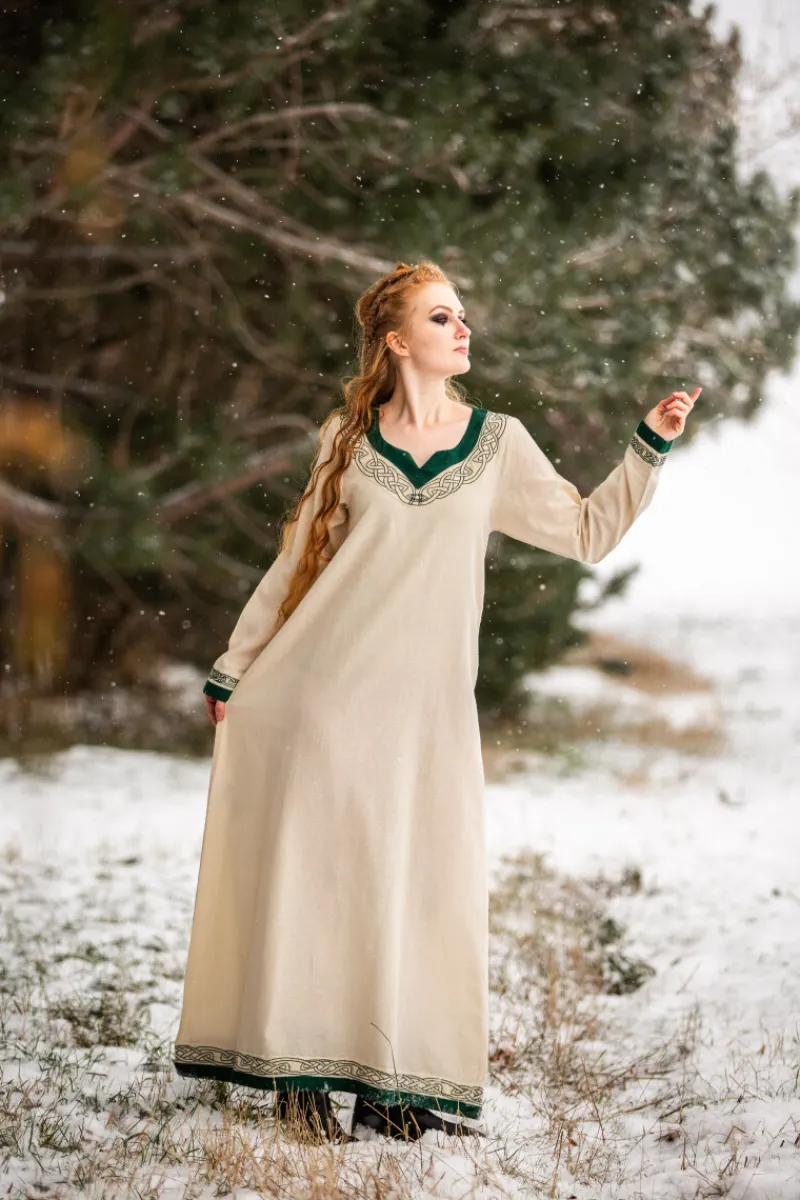 New Leonardo Carbone Wikinger Kleid "Lagertha" Natur/Grün