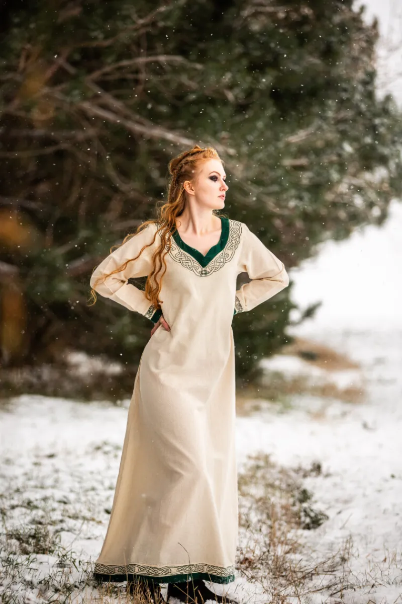 New Leonardo Carbone Wikinger Kleid "Lagertha" Natur/Grün