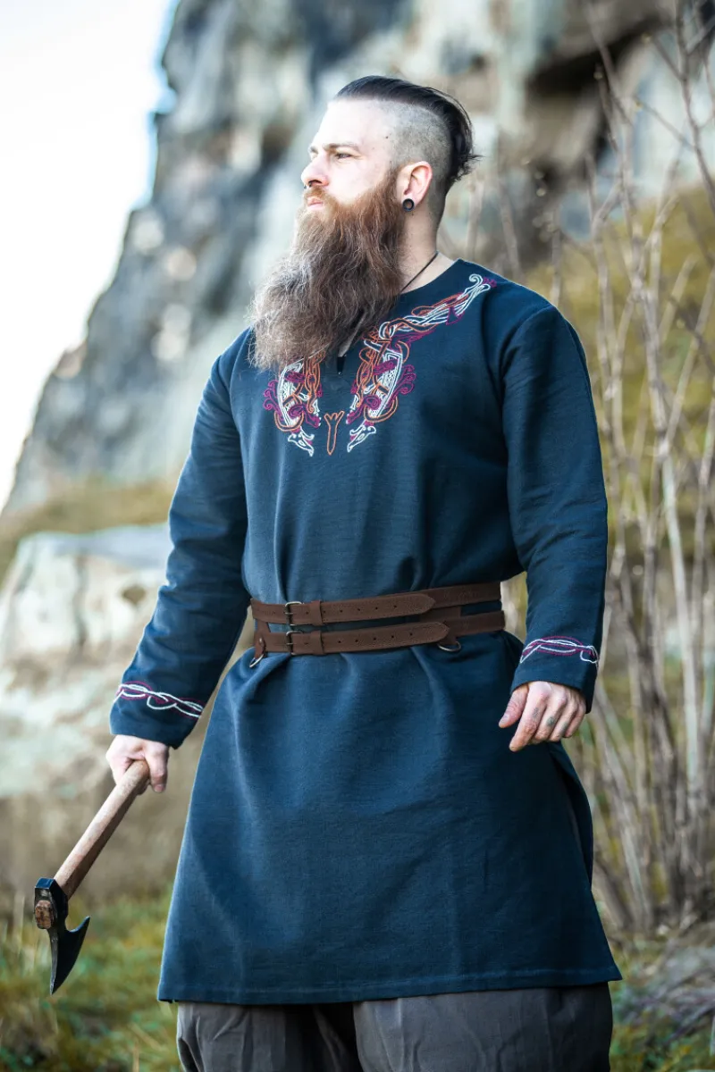 Outlet Leonardo Carbone Wikinger Leder Doppelgürtel "Axel" Dunkelbraun