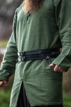Outlet Leonardo Carbone Wikinger Leder Doppelgürtel "Ubbe" Schwarz