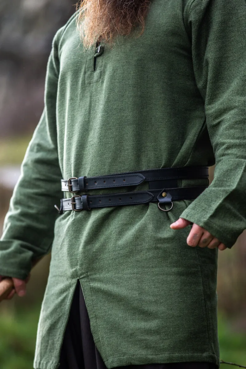 Outlet Leonardo Carbone Wikinger Leder Doppelgürtel "Ubbe" Schwarz