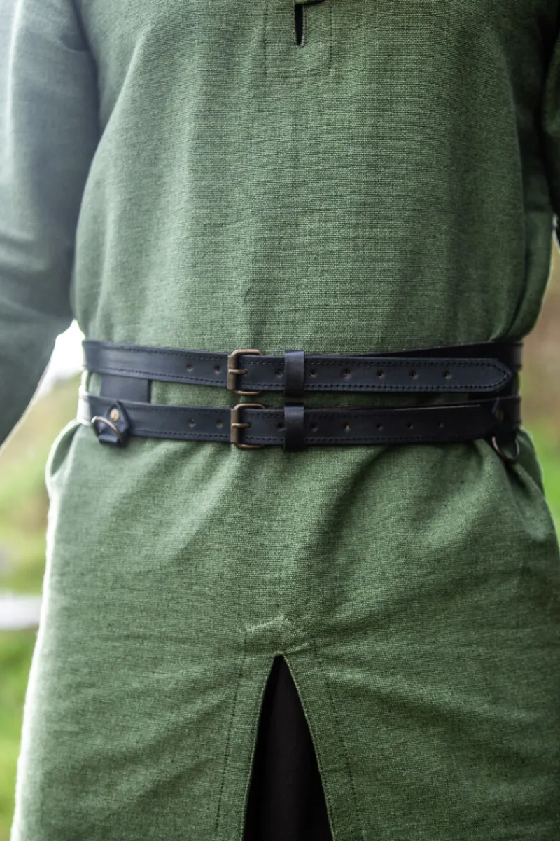 Outlet Leonardo Carbone Wikinger Leder Doppelgürtel "Ubbe" Schwarz
