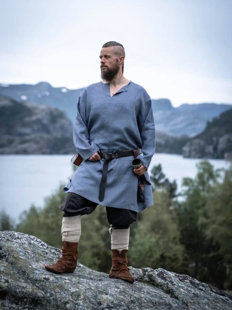 Store Leonardo Carbone Wikinger Leinentunika "Halvar" Blaugrau