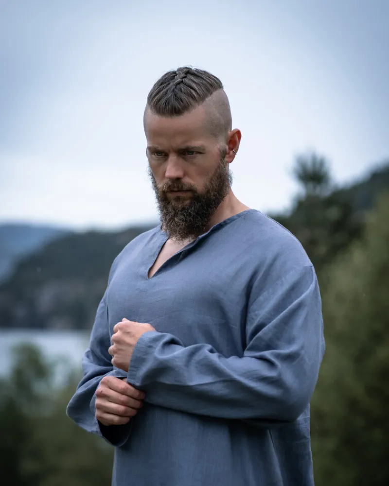 Store Leonardo Carbone Wikinger Leinentunika "Halvar" Blaugrau