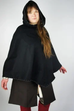 Sale Leonardo Carbone Wikinger-Gugel "Egill" mit Stickerei Schwarz