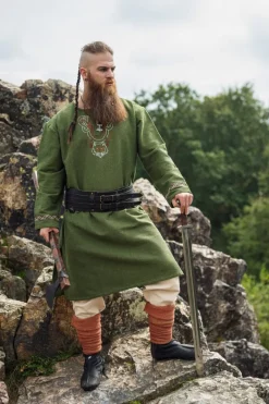 Cheap Leonardo Carbone Wikingertunika "Freki" mit Handstickerei Oliv Grün