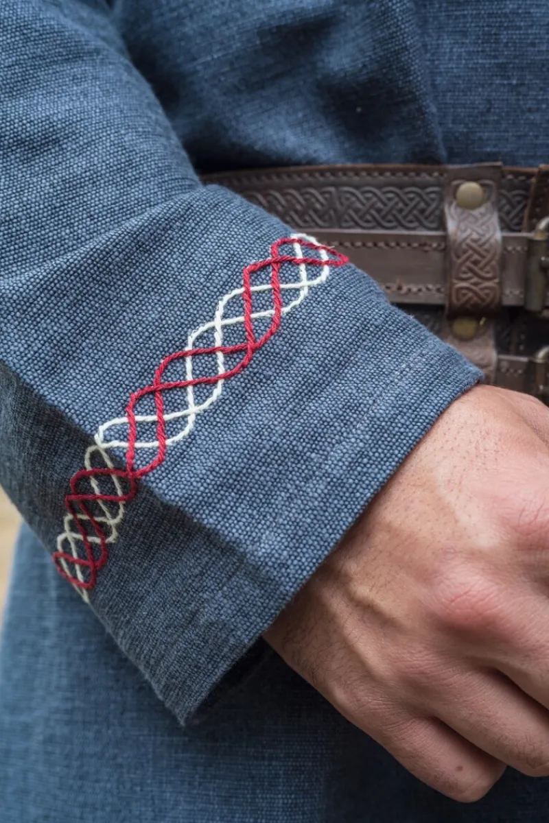 Store Leonardo Carbone Wikingertunika "Freki" mit Handstickerei Blaugrau