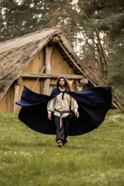 Hot Leonardo Carbone Wollumhang mit langer Kapuze "Hervir" Blau