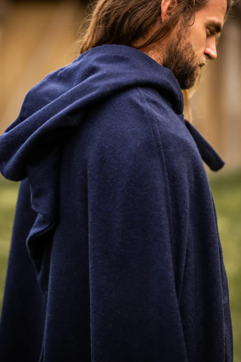 Hot Leonardo Carbone Wollumhang mit langer Kapuze "Hervir" Blau